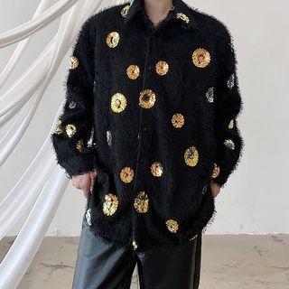 Sequined Oversize Furry Pullover