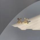 Rhinestone Stud Earring 1 Pair - 925silver - Gold - One Size