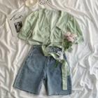 Peter Pan Collar Tie Strap Shirt / Ripped Denim Shorts ( Various Designs )