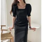 Short-sleeve Plain Square-neck Dress