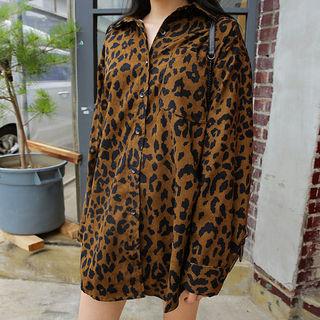 Leopard Corduroy Boxy Shirt One Size