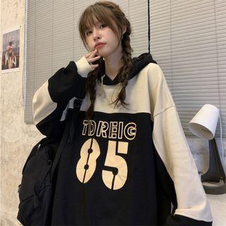 Hooded Two-tone Lettering Sweatshirt