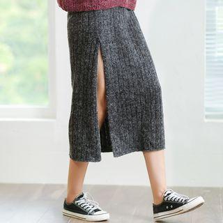 Side Slit Rib Knit Skirt
