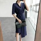 V-neck Short-sleeve Tie Waist Dress