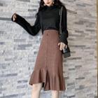 Asymmetric High-waist Knit Skirt