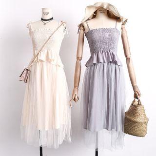 Set: Ruffled Sleeveless Top + Mesh Skirt