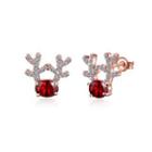 Fashion Romantic Plated Rose Gold Elk Stud Earrings With Red Cubic Zircon Rose Gold - One Size