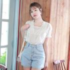 Crochet-trim Eyelet-lace Top Ivory - One Size