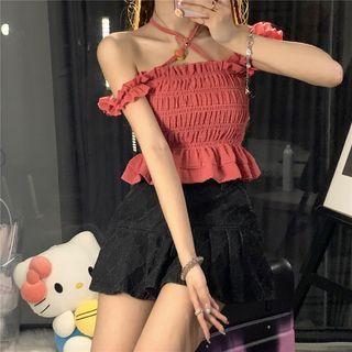 Plain Pleated Cropped Tube Top Pink - One Size