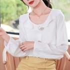 Long-sleeve Button-detail Ruffled Blouse