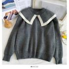 Contrasted Peter Pan-collar Loose-fit Sweater Dark Gray - One Size