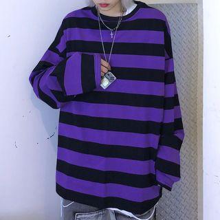 Long-sleeve Striped T-shirt Purple - One Size