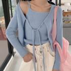 Spaghetti Strap Knit Top / Front Knot Cardigan