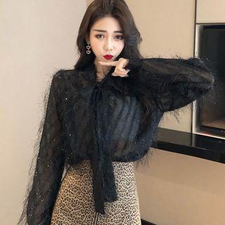 Tie Neck Furry Blouse