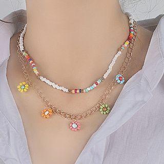 Flower Bead Layered Choker Gold - One Size