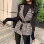 Mock-turtleneck Long-sleeve T-shirt / Houndstooth Vest