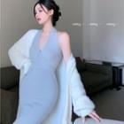 Sleeveless Knit Midi Bodycon Dress / Cardigan