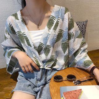 Leaf Print Blouse / Plain Camisole Top / Set
