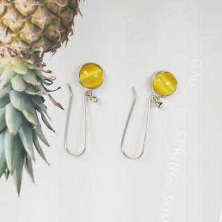 Cat Eye Stone Bead Dangle Earring 1 Pair - White Gold & Yellow - One Size
