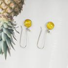 Cat Eye Stone Bead Dangle Earring 1 Pair - White Gold & Yellow - One Size