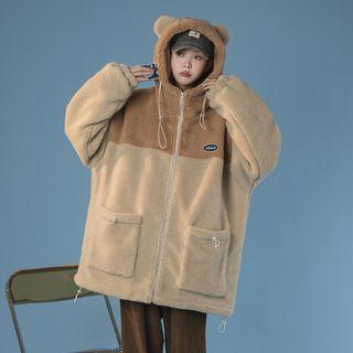 Two-tone Bear Ear Zip-up Hoodie
