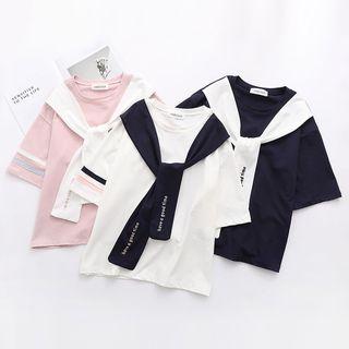 Elbow-sleeve T-shirt With Lettering Shawl