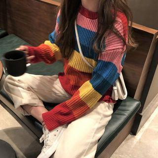 Rainbow Striped Knit Top As Shown In Figure - One Size