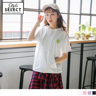 Short Sleeve Clover Letter Embroidered Hoodie