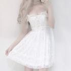 Lace Spaghetti Strap A-line Dress White - One Size