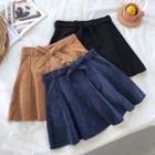 Ribbon Lace-up Corduroy High-waist A-line Skirt