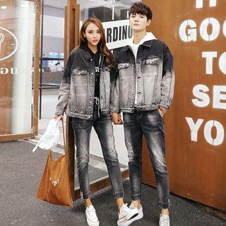 Couple Matching Washed Denim Jacket / Slim Fit Jeans
