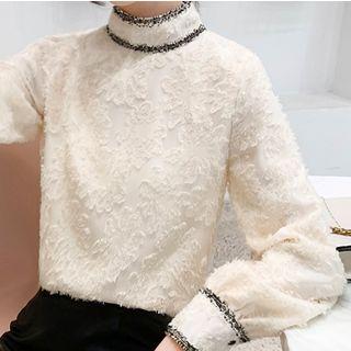 Contrast Trim Mock Neck Lace Top