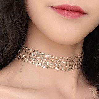 Sequined Lace Choker Gold - One Size
