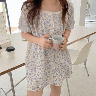 Elbow-sleeve Floral Print Sleep Top / Shorts / Sleep Dress / Set