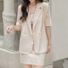 Set: Short-sleeve Double-breasted Blazer + Spaghetti Strap Dress