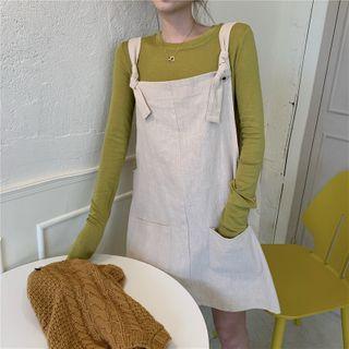 Plain Long-sleeve T-shirt / Pocket Detail Jumper Dress