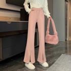 High-waist Plaid Straight-cut Split Pants