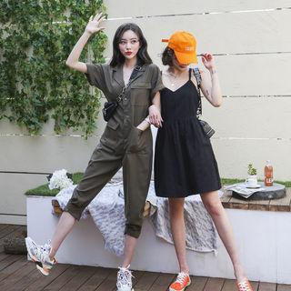 Button-front Cropped Jumpsuit