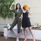 Button-front Cropped Jumpsuit