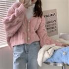 Long-sleeve Plain Cable Knit Thick Cardigan