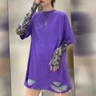 Distressed Elbow-sleeve T-shirt / Crew-neck Long-sleeve T-shirt
