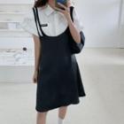 Plain Short-sleeve Blouse / Suspender Skirt