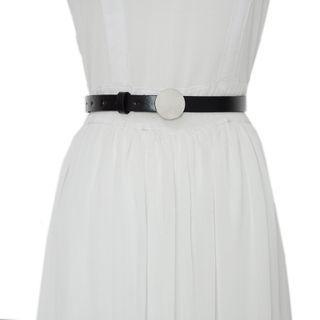 Round Buckled Faux Leather Belt Black - One Size