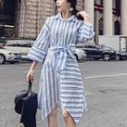 Striped Midi Sleeved Shirt Dress Stripe - One Size