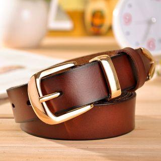 Genuine-leather Buckled Belt