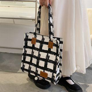 Plaid Tote Bag Black & White - One Size