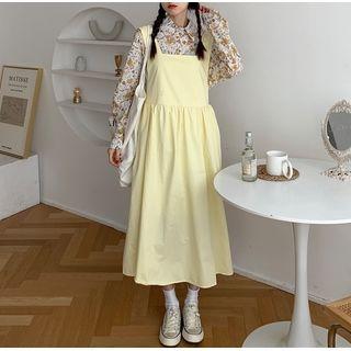 Flower Print Shirt / Midi Overall Dress
