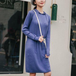 Plain Rib-knit Hoodie Dress