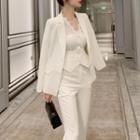 Set: Lace Blouse + Straight-cut Pants + Blazer