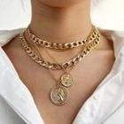 Embossed Disc Pendant Layered Choker Necklace Gold - One Size